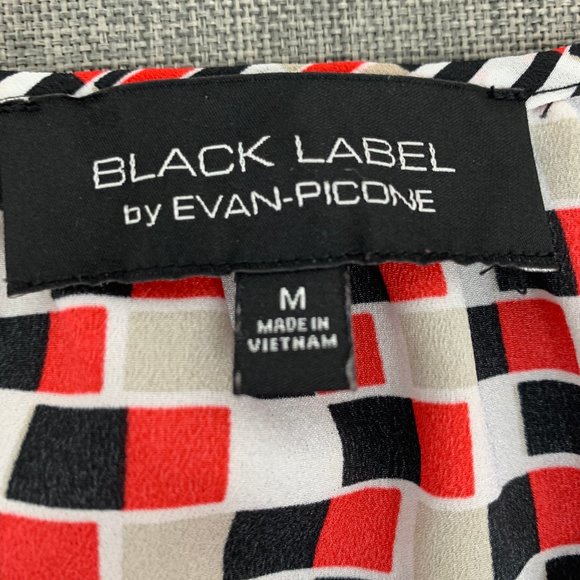 Black Label by Evan Picone Sleeveless Blouse Medium Red Black White Pleated Neck - Picture 2 of 13
